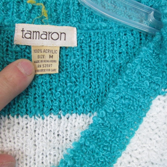Vintage 1980's Tamaron Aqua Striped Pullover - Picture 5 of 7